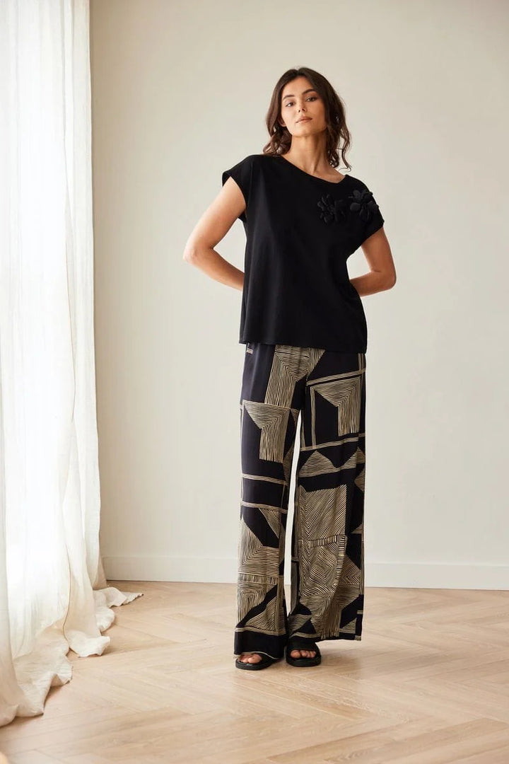 Peruzzi Black & Gold Geometric Wide Leg Trousers