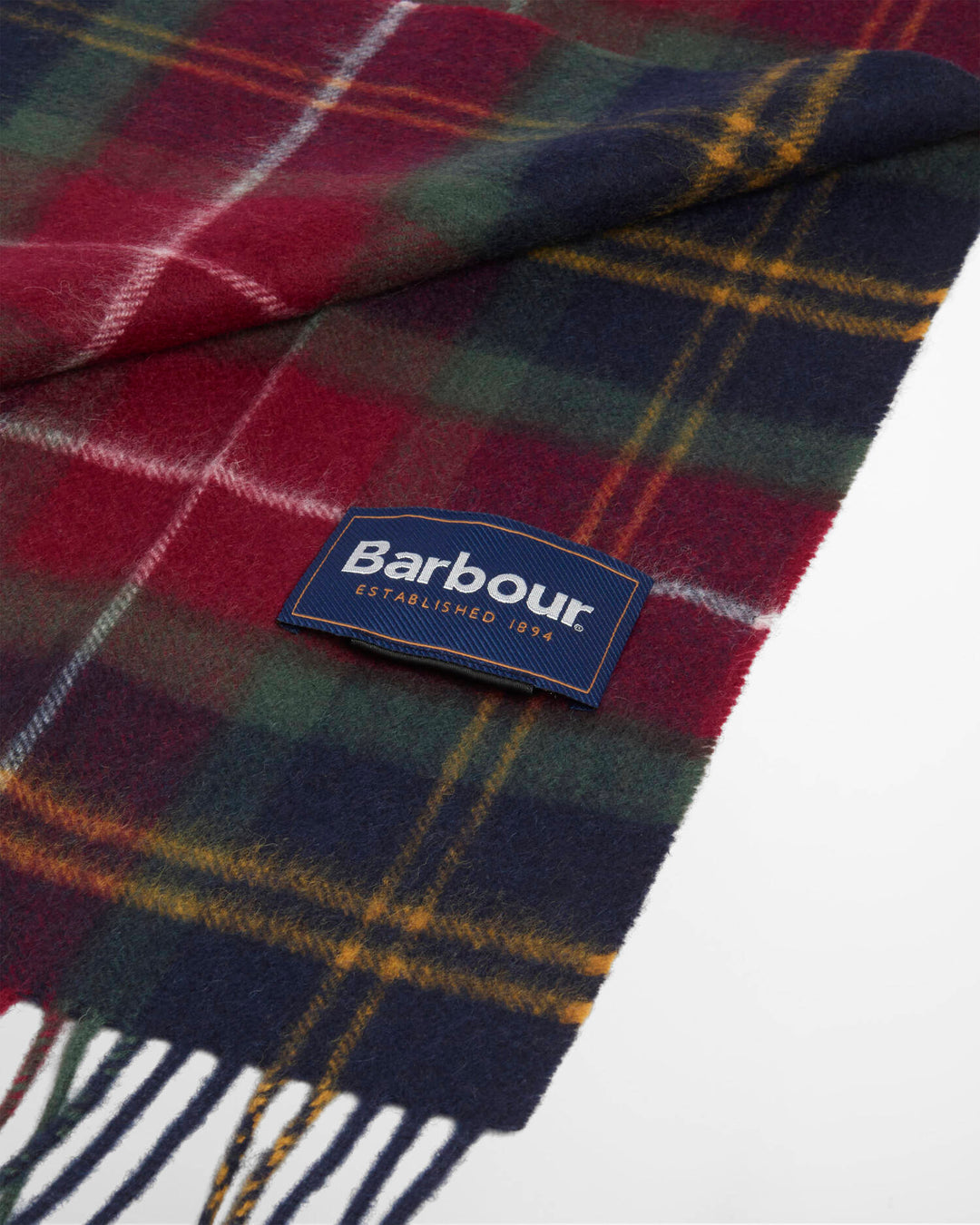 Barbour Wool Cashmere Tartan Scarf, Winter Berry Tartan