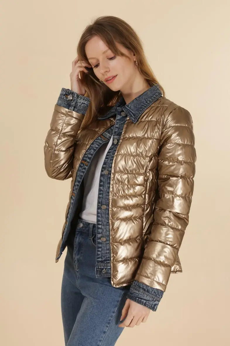 Denim Quilted Jacket, Gold