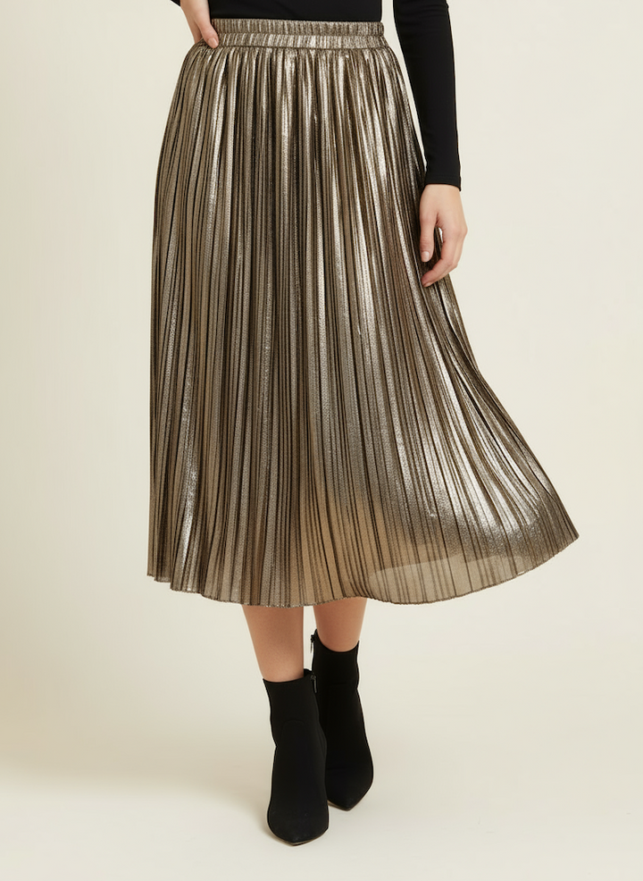 Bronze Shiny & Pleated Skirt