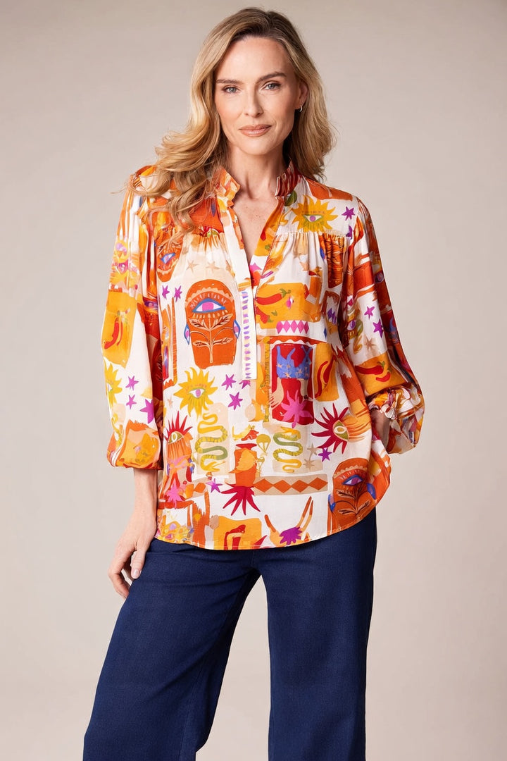 Shop DECK by Decollage Orange Tribal Shirt Blouse Online