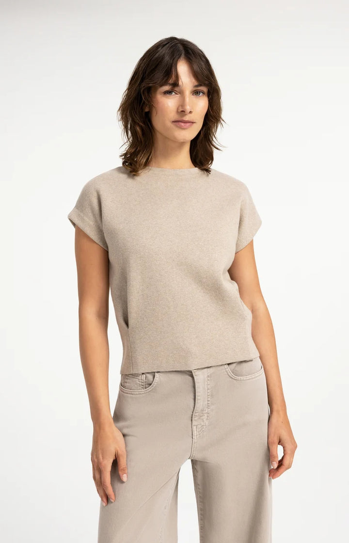 YAYA Jacquard Knit Top with Cap Sleeves, Grey