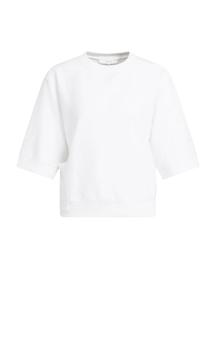 YAYA Jersey Rib Top with Short Sleeves, White