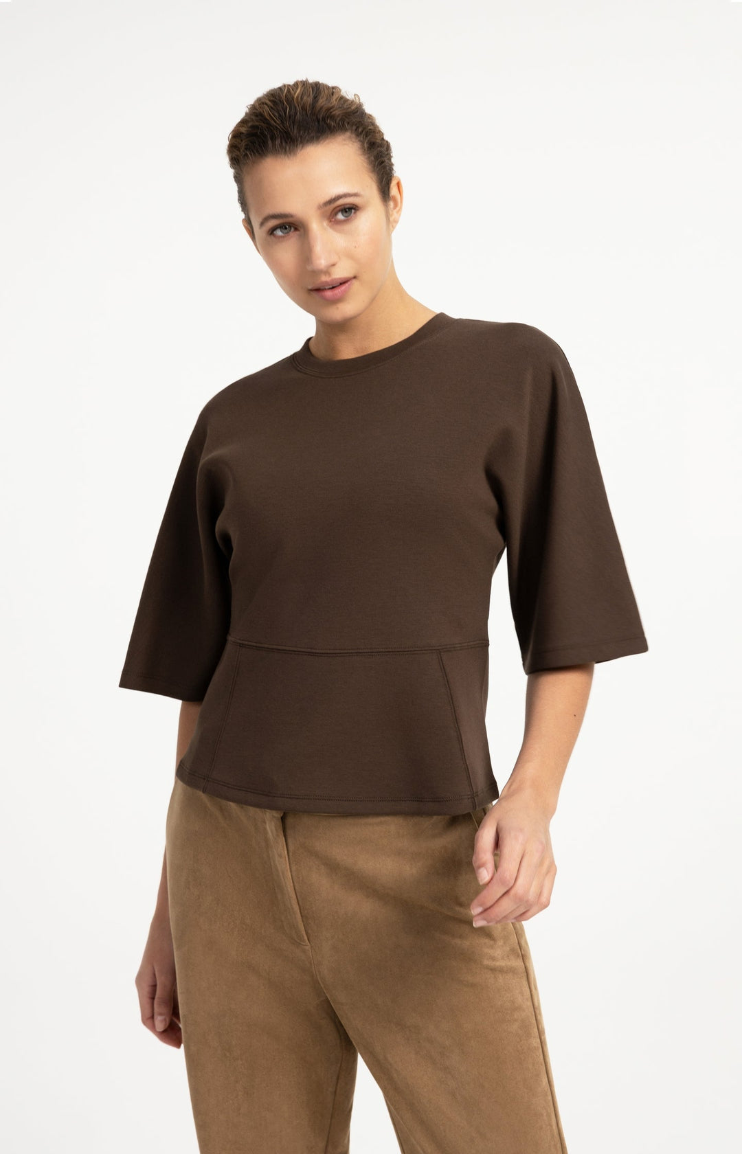 YAYA Jersey Top with Wide Mid-length Sleeves, Full Moon Grey