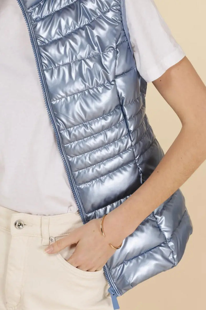 Lightweight Metallic Down Gilet, Blue
