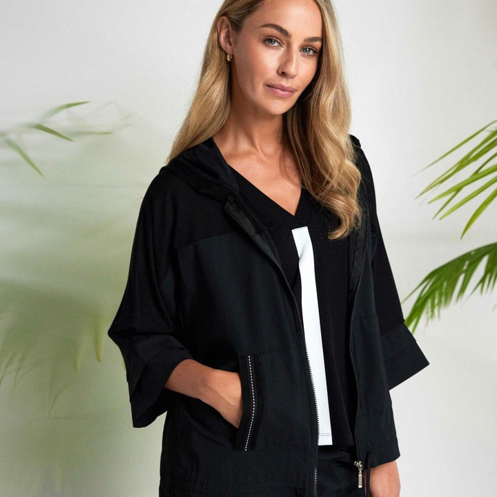 NAYA Black Drawstring Hem Hooded Jacket