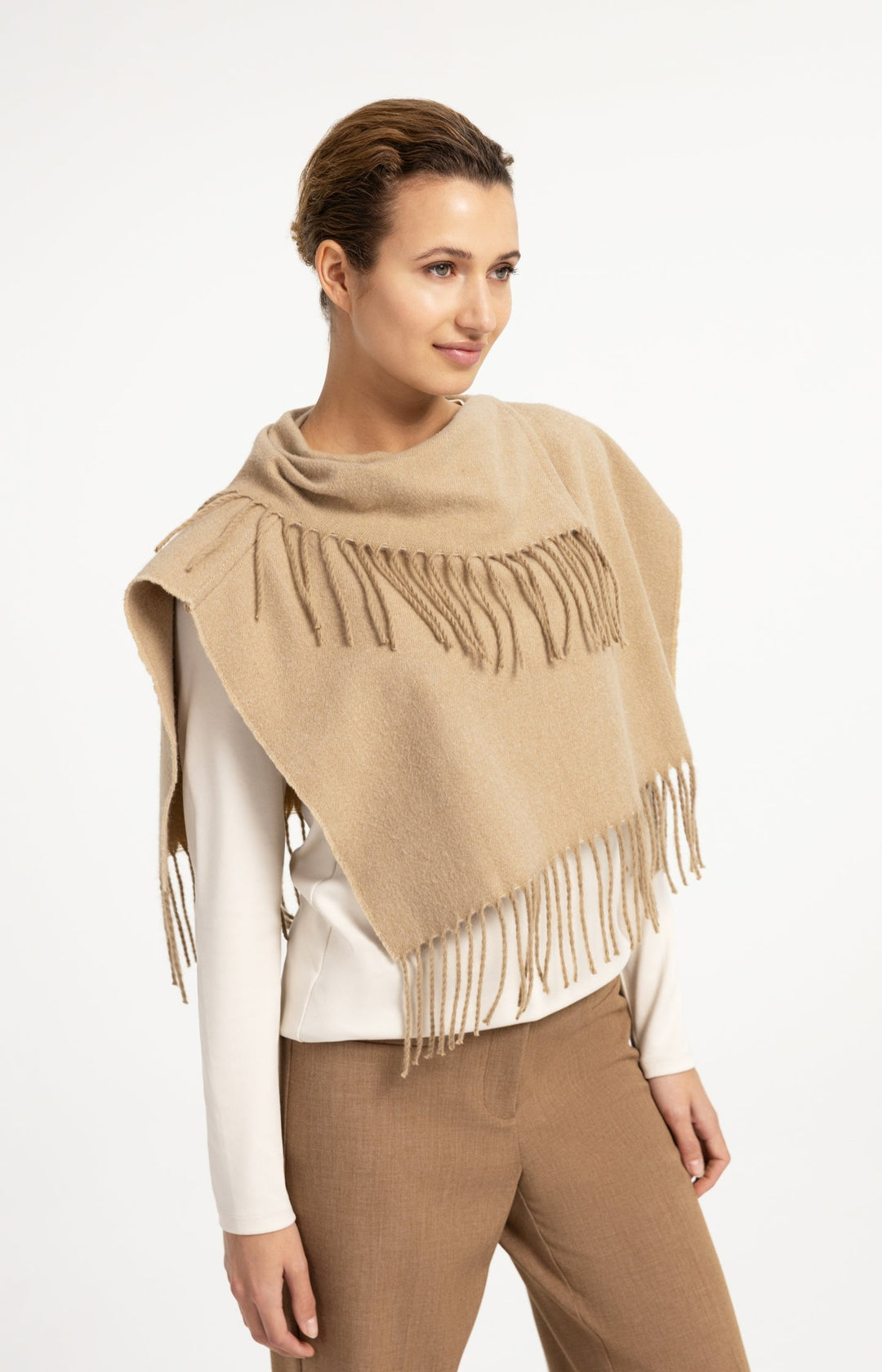 YAYA Scarf Wrap with Twisted Fringes, Cornstalk Brown