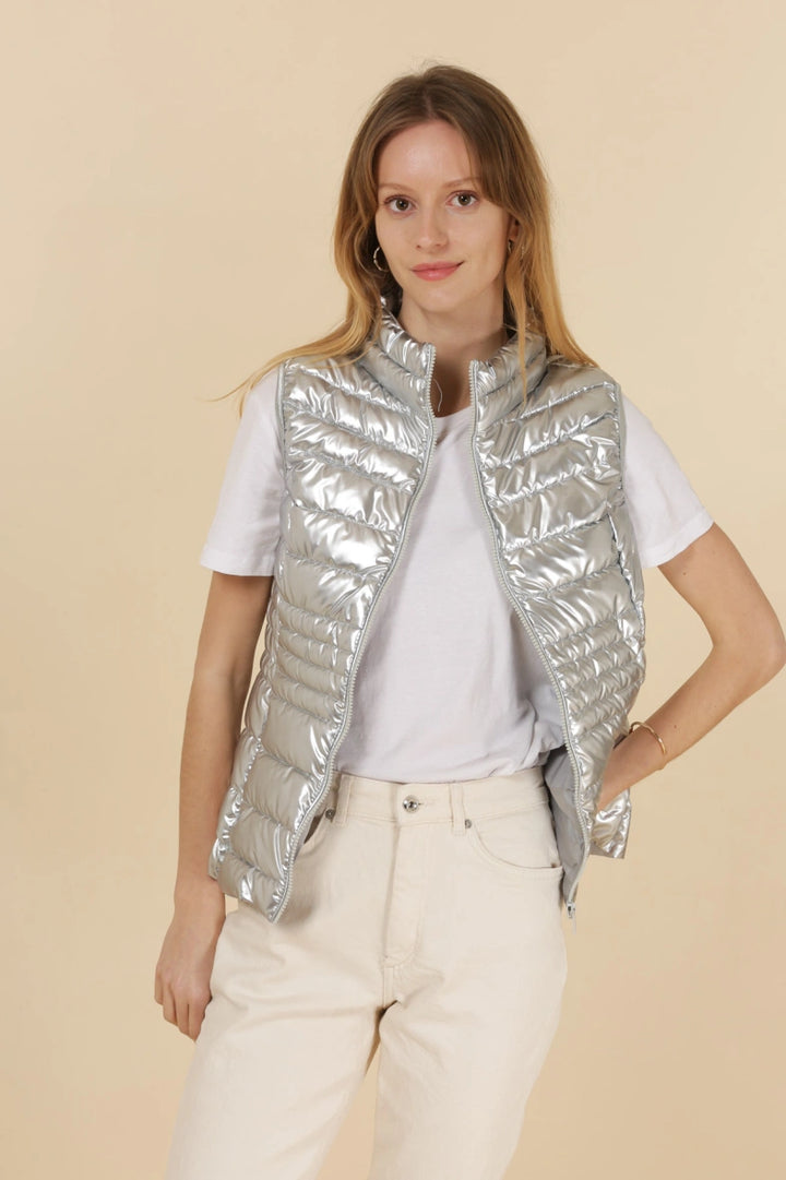 Lightweight Metallic Down Gilet, Silver