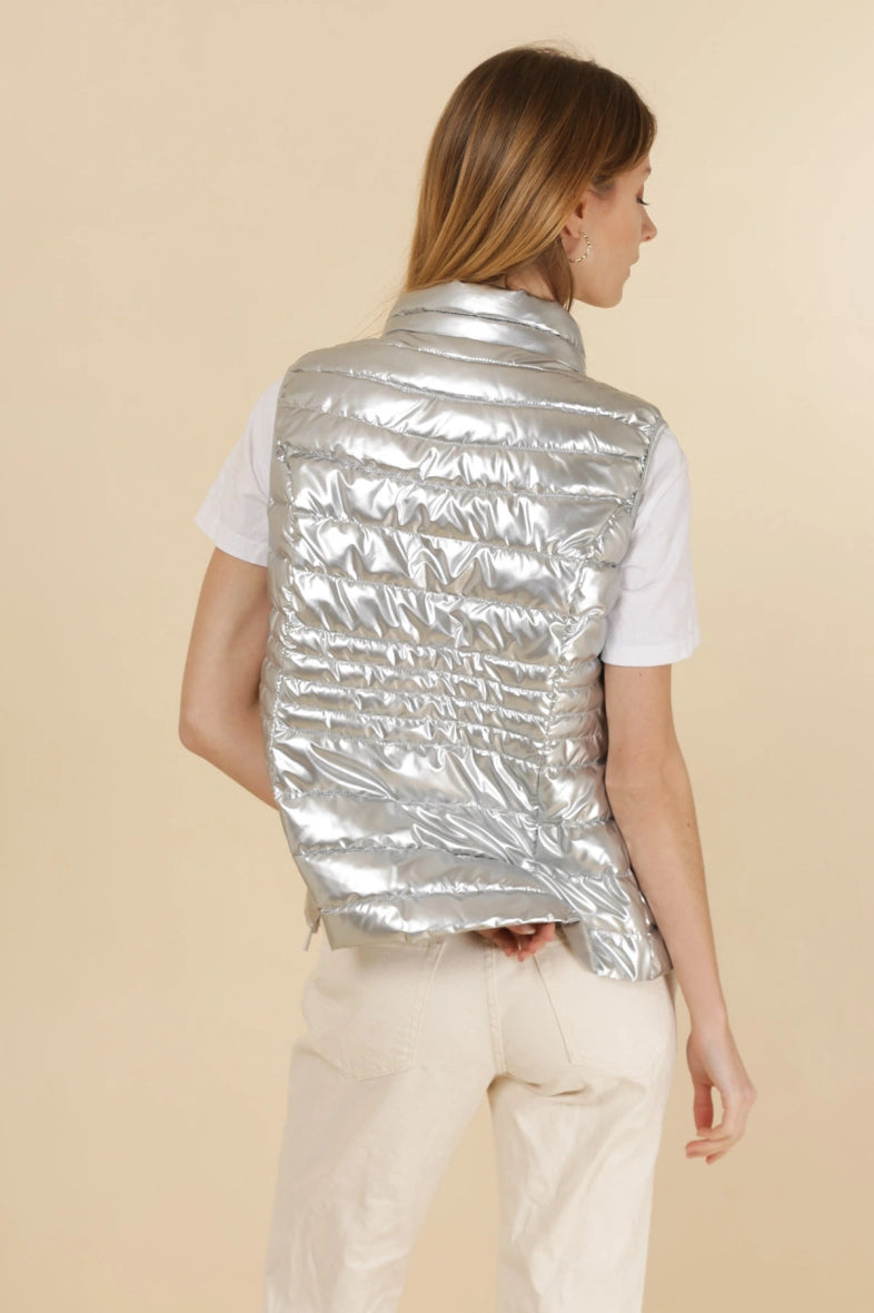 Lightweight Metallic Down Gilet, Silver